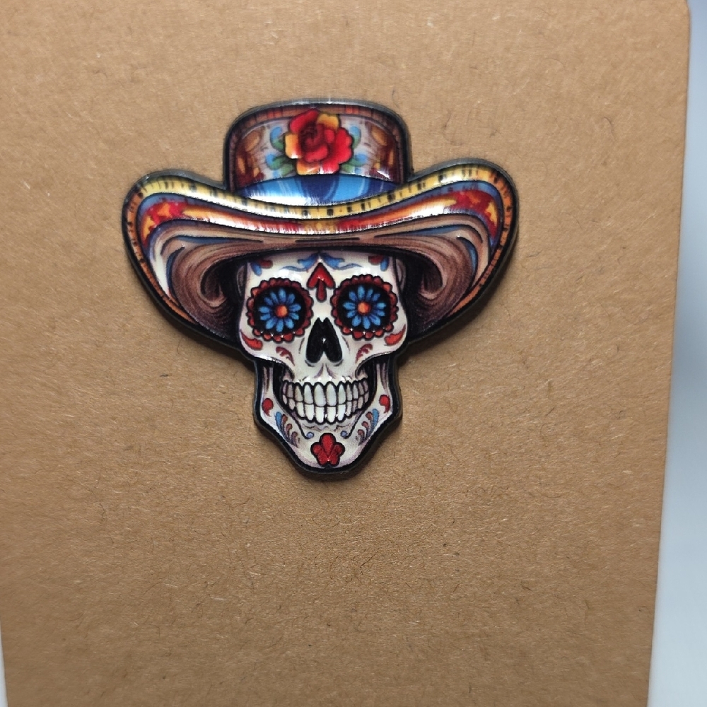Colorful Sugar Skull Cowboy Hat Pin